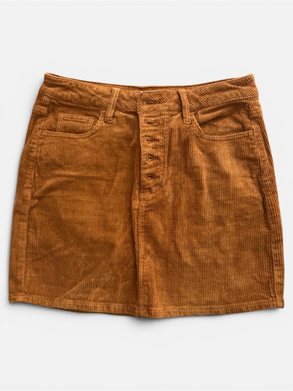 Cello Rust Corduroy Button-Front Mini Skirt
